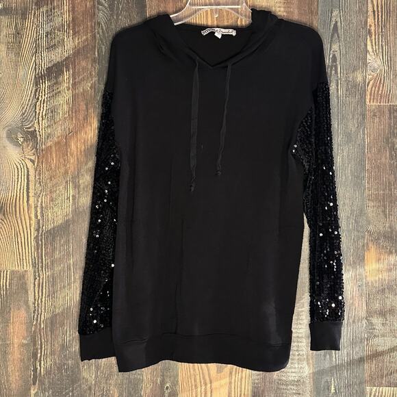 Gypsies And Moondust women L black sequin sleeve hoodie sweatshirt pockets - Picture 1 of 6
